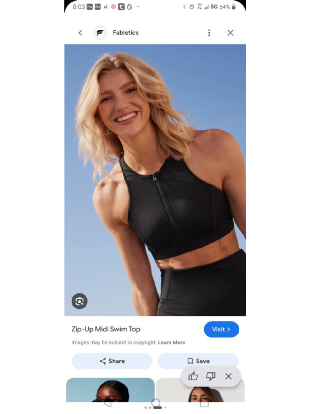 Women's Fabletics Black Zip-Up Midi Swim Top M